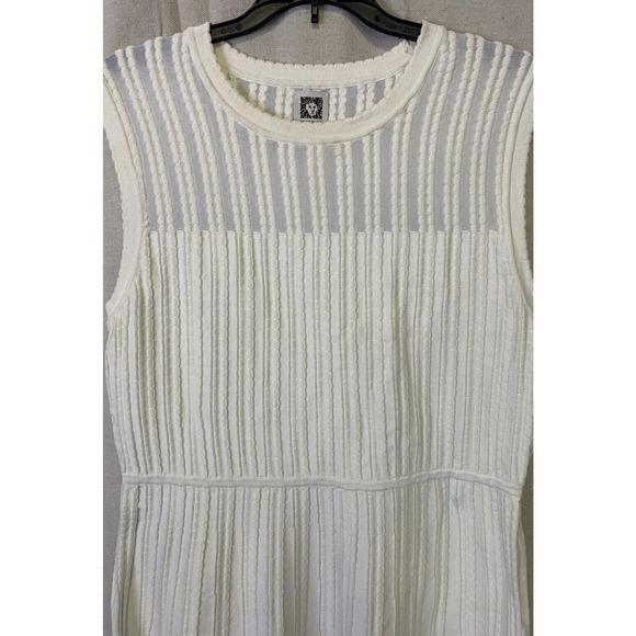 Anne Klein Dress Womens XL Ex-Large Sleeveless Cream Crochet Knit Summer Dress - Picture 3 of 12